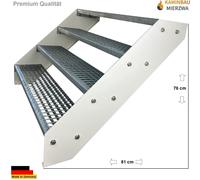 Caillebotis Acier Escalier à limons 4 marches Galvanisé & Blanc Limons peints par poudrage - (L x l x h) 82cm x 100cm x 76cm