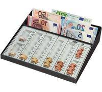 Caisse à monnaie à 3 compartiments, polystyrène, cadre métallique noir et gris clair