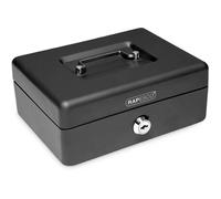 Rapesco Caisse à monnaie SB0008B1 – 5 compartiments, plateau amovible, serrure 3 clés – 20 cm noir