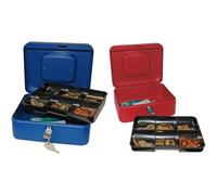 Caisse à Monnaie Reskal Verrouillable en métal 20 x 16 x 9 cm bleue avec Monnayeur et 2 clés inclus & Caisse à Monnaie En métal 9 x 20 x 16 cm rouge