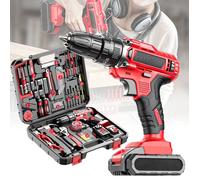 Caisse à Outil Avec Perceuse Multifonction Sans Fil 21V 117 Pcs, 50Nm Perceuse Percussion, Boite à Outils avec Marteau Pince Forets