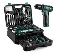 Caisse à Outil Complète: DEKO Boite à Outils 238 Pièces avec Perceuse Visseuse Sans Fil 12V - Boite à Outils Professionnelle avec Scie, Pince, Établi Portable et Rangeoutils pour Réparation - Vert