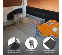 Coffre à outils en aluminium 70 L | Coffre verrouillable + 2 clés | 710 x 320 x 310 mm | Coffre de camion, coffre métallique en tôle striée | Rangement pour camionnettes et fourgonnettes [2 ressorts à