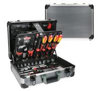 Caisse à outils complète pour le quotidien, 121 pièces, Pinces et coupe-tout, Scie, tournevis et Clés mixtes, Outillages à main, Douilles et accessoires en 1/4", 1/2" - Multiples embouts