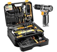 Caisse à outils DEKO 12V 238 pièces - Perceuse visseuse sans fil malette complète