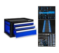 EBERTH Caisse à outils Remplie d'outils, 114 pièces, armoire à outils en métal avec 3 tiroirs, glissières télescopiques, ouverture totale
