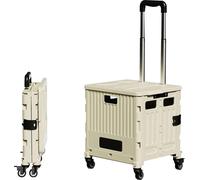 Caisse à roulettes pliable - Chariot à main - Poignée télescopique - Quatre roues pivotantes - Plastique PP - 3,3 kg - Beige