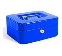 Caisse avec Serrure à clé, Tirelire portative en métal à Double Couche et 2 clés pour la sécurité 20 * 16 * 9cm (XL, Bleu)
