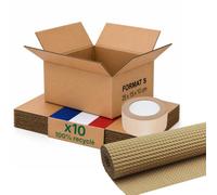 Caisse carton emballage colis S - Lot de 10 + protection papier + adhésif papier - 25 x 15 x 10 cm - Renforcé - 100% recyclable - cosmétiques, accessoires, format A6 - Life Pack