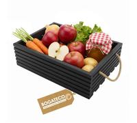 Caisse de rangement en bois - BOGATECO - 50x40x23 cm - Noir mat - Poignées intégrées - Bois massif empilable