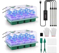 Caisse de semis avec lampe de culture, lot de 2, bac à semis à 24 alvéoles avec couvercle humidificateur, plateau de semis réutilisable, mini-serre, petit kit de semis