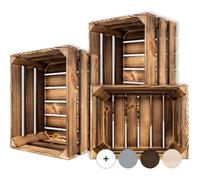 Caisse en Bois - Creative Deco - Lot de 3 - 40 x 30 x 23 cm - Rangement Vintage - Bois Flammé