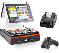 Caisse enregistreuse Tout-en-Un avec Double écran Tactile 15,6 Pouces, Pliable Multi-Angles, système POS Windows 4 Go RAM 128 Go Stockage pour Restaurant supermarché Boutique café hôtel