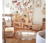 Calicosy Caisse Modulable En Pin Massif Empilable - Coloris Bois Clair - Pour Cuisine, Chambre - L38,4 x l25,6 x H28 cm
