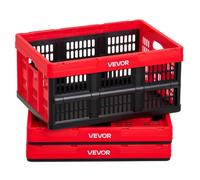 VEVOR Caisse Plastique Pliable 32 L Lot de 3, Cagette Pliable avec Poignées, Charge Max. 12 kg par Caisse, Bac de Rangement Empilable pour Maison, Voiture, Camping et Courses, en PP, Rouge et Noir