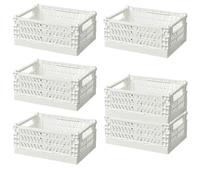 Caisse Pliante, Lot de 6 Paniers Pliables, 15 x 9,8 x 5,7 cm Panier de Rangement Pliable, Organisateur de Conteneurs Empilables, pour Placard, Bibliothèque, Salle de Bain, Chambre, Cuisine, Blanc