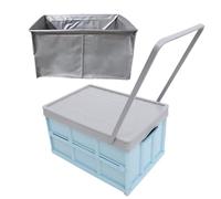 Caisse Roulante Pliable en Plastique Bleu, Chariot à Roulettes | Couvercle Anti-poussière, Transport Facile Entre Pièces, pour Fournitures Scolaires et Outils, Coffre de Voiture