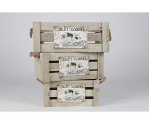 Caisses en bois Lot de 3 boîtes de rangement Corbeille à fruits Pomme Ordre Stockage Décoration