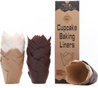 Caissette Muffins Papier Tulipe,200 pièces Standard,Moule Muffins Papier Mix,Parchemin Européen & Anti-adhésif, pour Cuisson Desserts/Fêtes/Noël/Anniversaires/Pâtisserie,Taille Standard