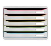 Caisson 5 tiroirs A4+ - EXACOMPTA - BIG-BOX PLUS HORIZON - Blanc/Arlequin - 1 tiroir MAXI - Superposable