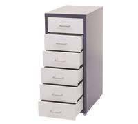 Caisson a roulettes Boston T851, meuble à tiroirs en acier, 69x28x41cm 6 tiroirs ~ gris foncé blanc