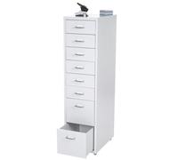 Caisson à roulettes Boston T851, placard à tiroirs en acier, 109x28x44 cm 8 tiroirs blanc Multicolore