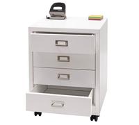 Caisson à roulettes HWC-L49, armoire à tiroirs acier armoire à dossiers, métal 55x40x41cm 4 tiroirs blanc