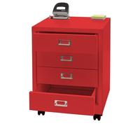 Caisson à roulettes HWC-L49, armoire à tiroirs acier armoire à dossiers, métal 55x40x41cm 4 tiroirs rouge