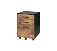Caisson à roulettes Relaxdays, 3 tiroirs (1 pour dossiers Suspendus A4/Letter), H x L x P : 57,5 x 40 x 40 cm, Noir/Bois