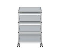 Caisson à roulettes USM Haller 3 tiroirs argent mat avec serrure 42x61x53 cm