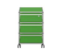 Caisson à roulettes USM Haller 3 tiroirs vert avec serrure 42x61x53 cm