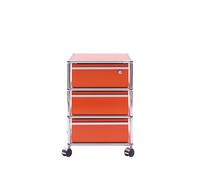 Caisson à roulettes USM orange pur 3 tiroirs avec serrure 42x61x53 cm