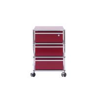 Caisson à roulettes USM rouge rubis 3 tiroirs avec serrure 42x61x53 cm