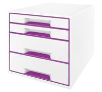 Caisson à tiroirs Leitz WOW Cube, DIN A4+, 4 tiroirs, fermé, 2 tiroirs profonds, 2 tiroirs plats, blanc/violet, insert de tiroir, (H x L x P) 270 x 287 x 363 mm