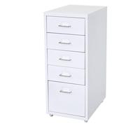 Caisson a tiroirs meuble de rangement bureau sur roulettes 69x28x41cm 5 tiroirs acier blanc 04_0004353