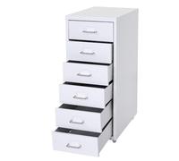 Caisson à tiroirs rangement bureau sur roulettes 69x28x41cm 6 tiroirs en acier blanc 04_0004357