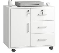 Caisson bureau - HOMCOM - verrouillable - 3 tiroirs et étagère réglable, roulettes - dim. 40 x 60 x 56 cm - blanc