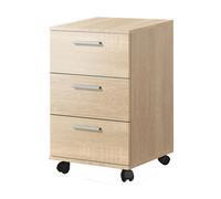 Caisson commode à 3 tiroirs avec roulettes coloris chêne - Longueur 42 x Hauteur 68 x Profondeur 35 cm