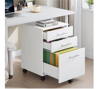 Caisson de Bureau 3 tiroirs-HOOBRO-Meuble de Rangement pour Dossier-Placard de Rangement Mobile avec 5 roulettes-Stable Blanc