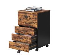 Caisson de Bureau à Roulettes, Support pour Imprimante, avec 5 Tiroirs, Rails Coulissants, Marron