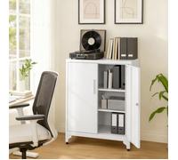 Caisson De Bureau, Armoire de Bureau à 2 Portes, Verrouillable, en Acier, pour Bureau, Salon, Blanc