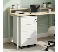 Caisson de Bureau avec 2 Tiroirs, Classeur Suspendu, Verrouillable, pour Documents A4, Montage Requis, Blanc