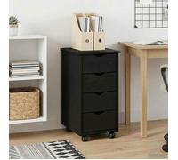 Caisson de bureau - desserte de bureau Vidaxl Cabinet roulant Noir 34 x 39 x 65,5 cm Bois de Pin Massif