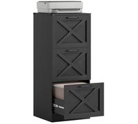 HOMCOM Caisson de Bureau 3 Tiroirs Lettre/A4 Rustique 40x40x101cm Noir | Meuble de Rangement pour Dossiers Suspendus, Style Rustique, Caisson de Rangement pour Chambre Bureau