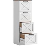 HOMCOM Caisson de Bureau 4 Tiroirs Lettre/A4 Rustique 40x40x131cm Blanc | Meuble de Rangement pour Dossiers Suspendus, Style Rustique, Caisson de Rangement pour Chambre Bureau