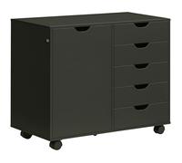 HOMCOM Caisson Bureau Mobile 5 Tiroirs 1 Porte 78x40x66,5cm Noir