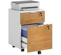 HOMCOM Caisson de Bureau, Meuble de Rangement 2 tiroirs 2 Barres de Suspension Dossier Suspendu, verrouillable 2 clés, 4 roulettes 42x40x60 cm Effet Bois Blanc et Naturel