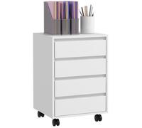 Caisson de bureau - HOMCOM - rangement sur roulettes 4 tiroirs coulissants mobilier travail - bois - aspect bois blanc