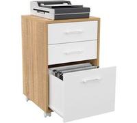 IDMARKET Caisson de bureau JON support imprimante 3 tiroirs bois et blanc