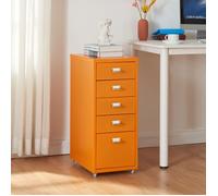Caisson de bureau Kökar à roulettes avec 5 tiroirs 69 x 28 x 41 cm orange